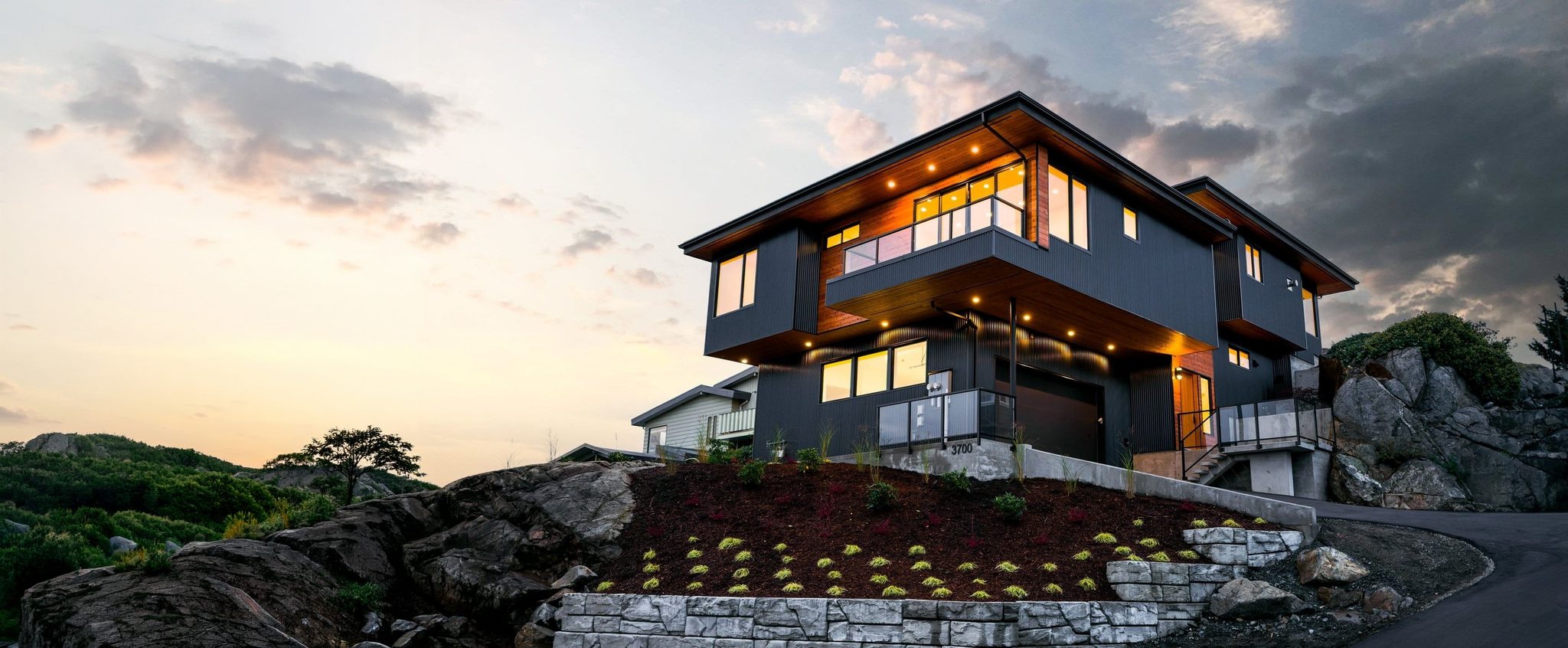 Modern Victoria BC home exterior at twilight