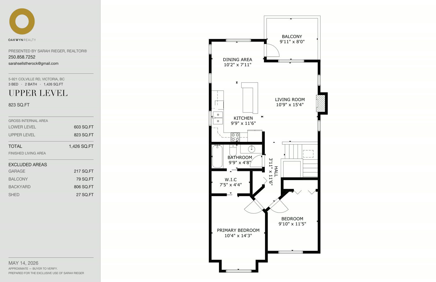 Branded upper level floor plan for a Victoria home, in a second brokerage's colours and logo