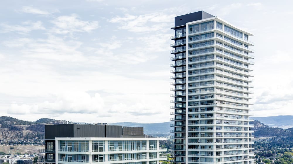 Water St by the Park, Kelowna, aerial drone photography