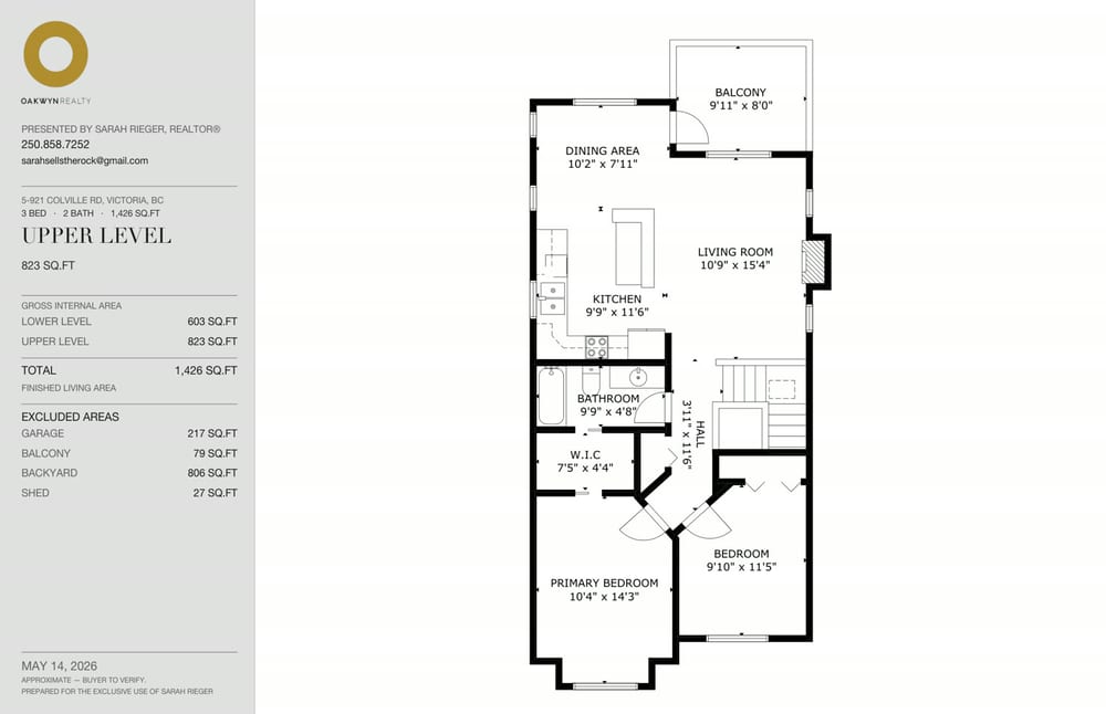 Branded upper level floor plan for a Victoria home, in a second brokerage's colours and logo